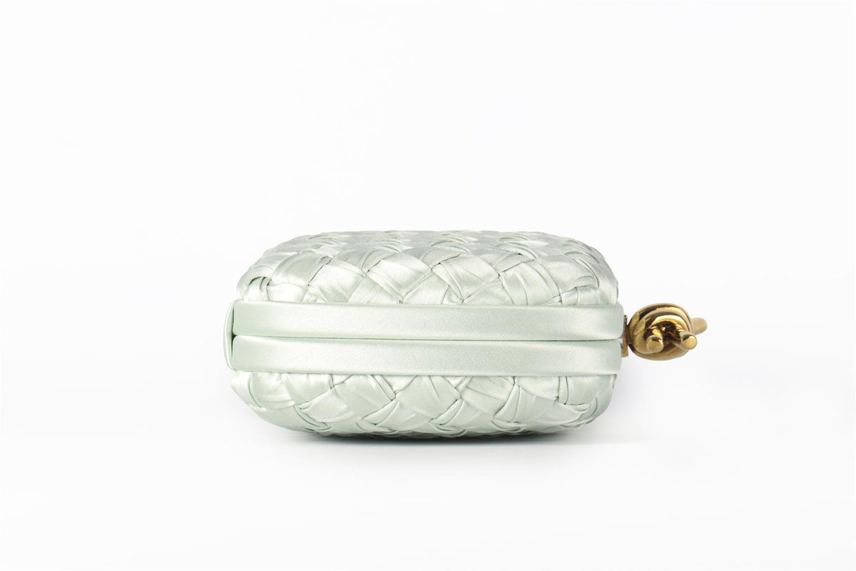 BOTTEGA VENETA GREEN KNOT INTRECCIATO SATIN CLUTCH