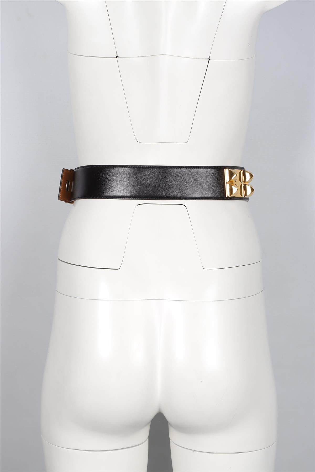 HERMÈS BLACK 1990 COLLIER DE CHIEN 47 MM LEATHER WAIST BELT MEDIUM