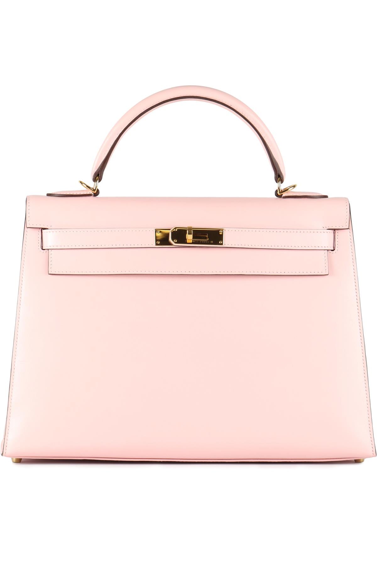 HERMÈS PINK 2017 KELLY SELLIER 32 CM TADELAKT LEATHER BAG IN ROSE SAKURA
