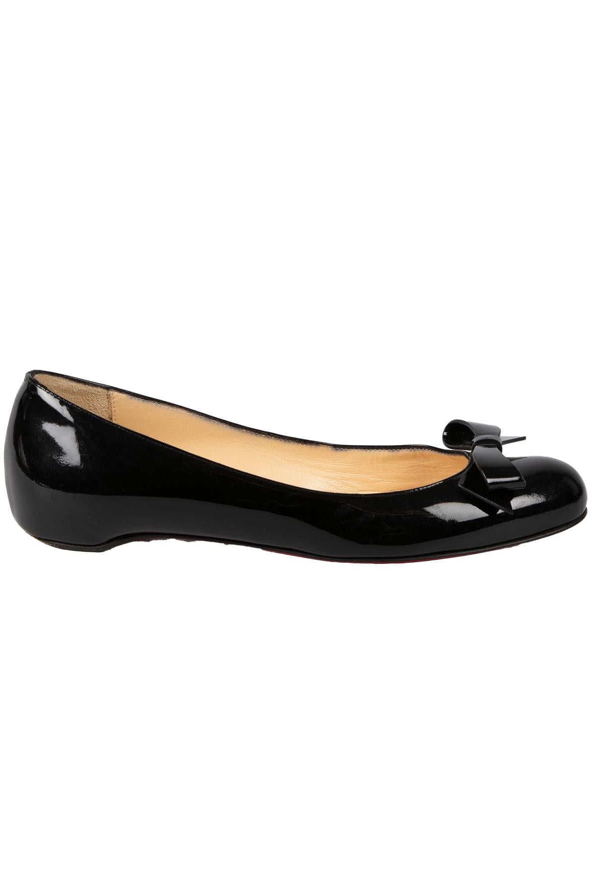 CHRISTIAN LOUBOUTIN BLACK PATENT LEATHER BALLET FLATS EU 35 UK 2 US 5