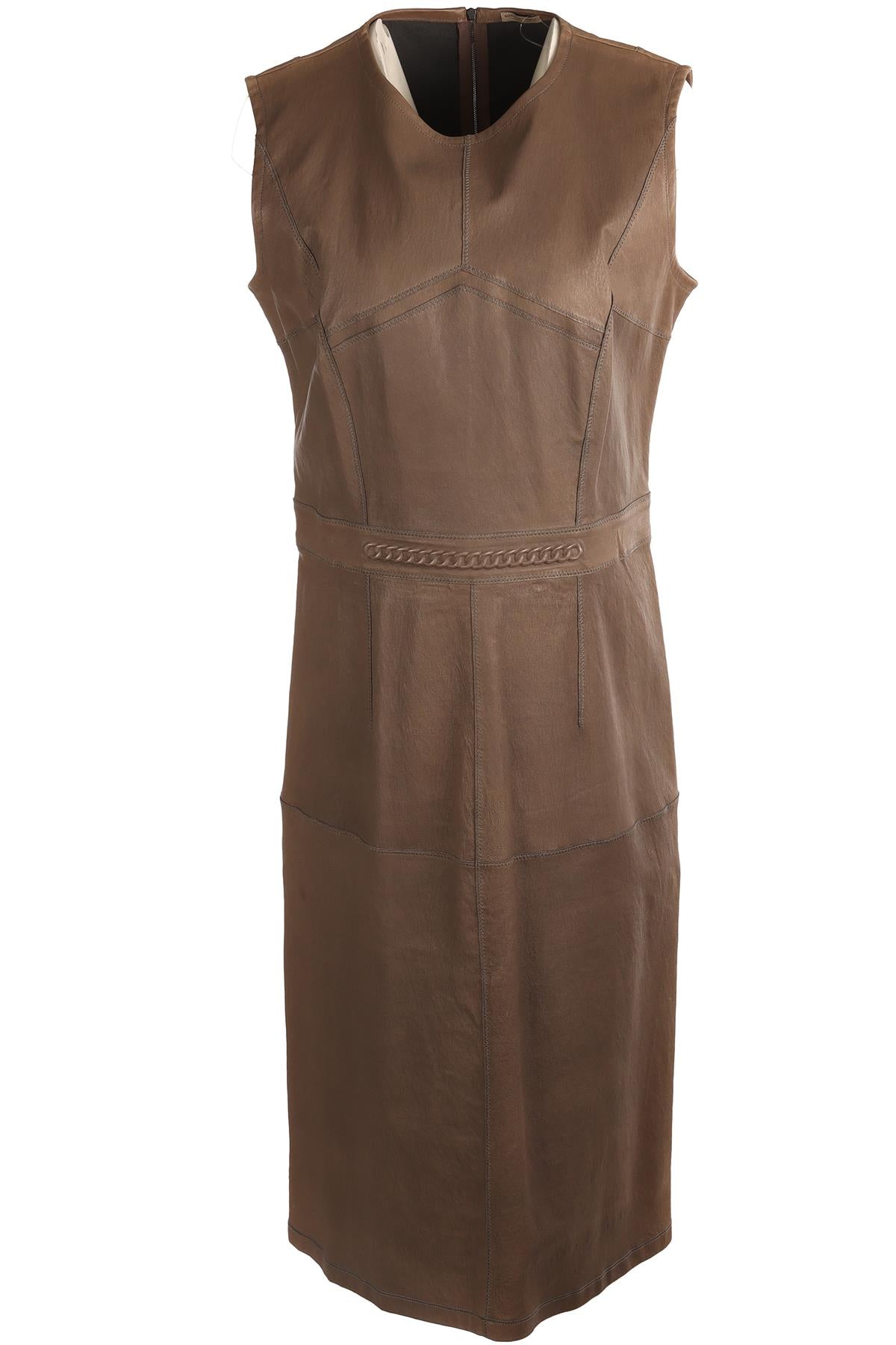 BOTTEGA VENETA BROWN LEATHER MIDI DRESS IT 46 UK 14