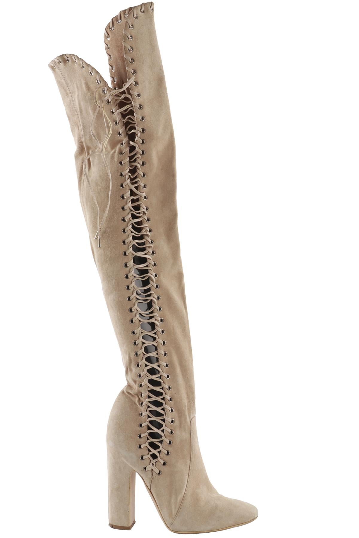 SALVATORE FERRAGAMO BEIGE SUEDE OVER THE KNEE BOOTS EU 37.5 UK 4.5 US 7.5