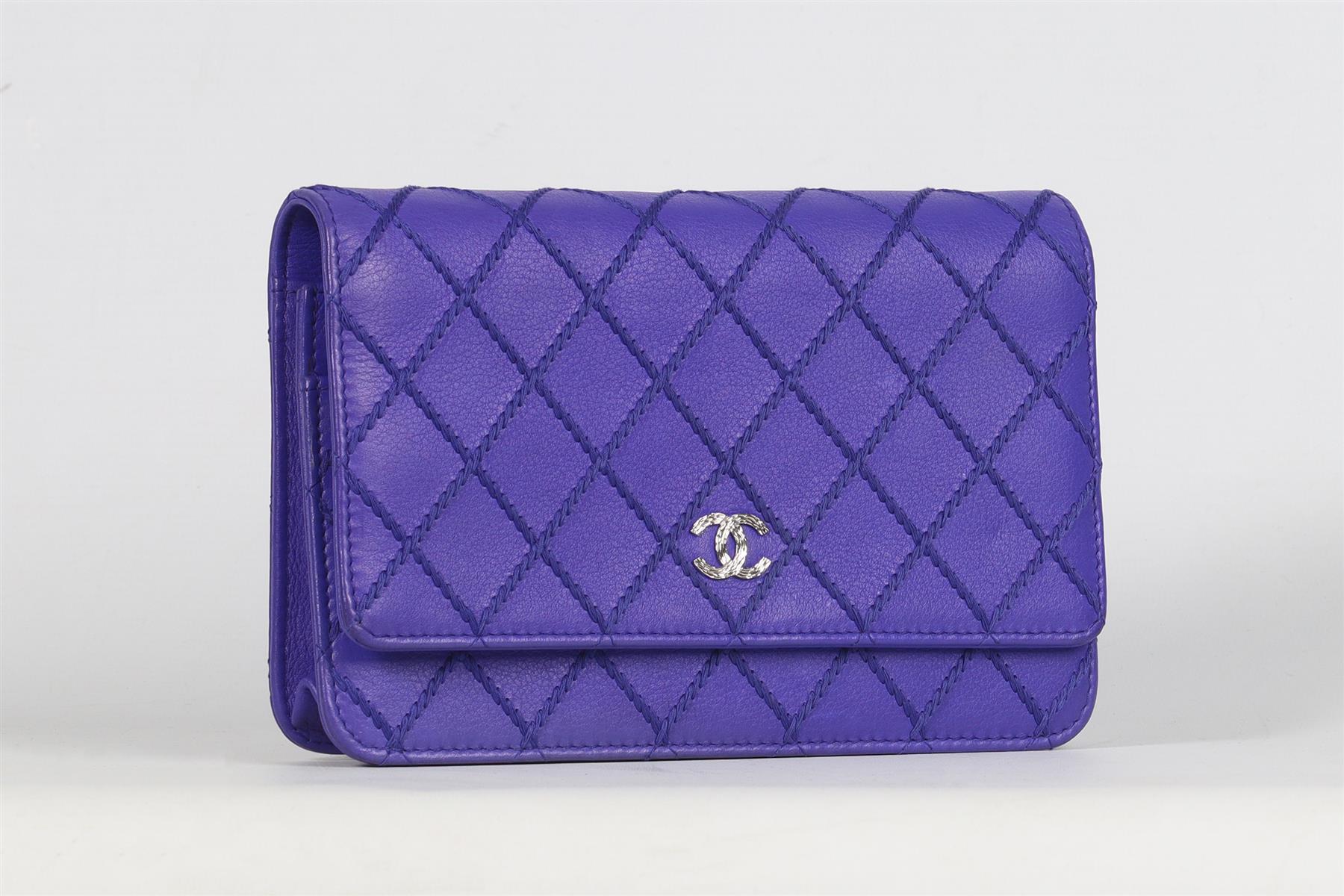 CHANEL BLUE 2014 CHAIN ON WALLET QUILTED LEATHER SHOULDER BAG