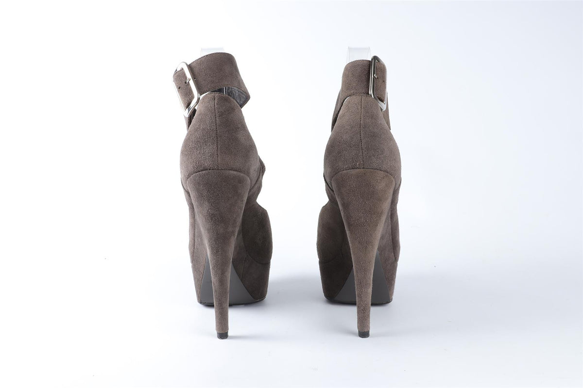 YVES SAINT LAURENT GREY SUEDE PLATFORM PUMPS EU 36.5 UK 3.5 US 6.5