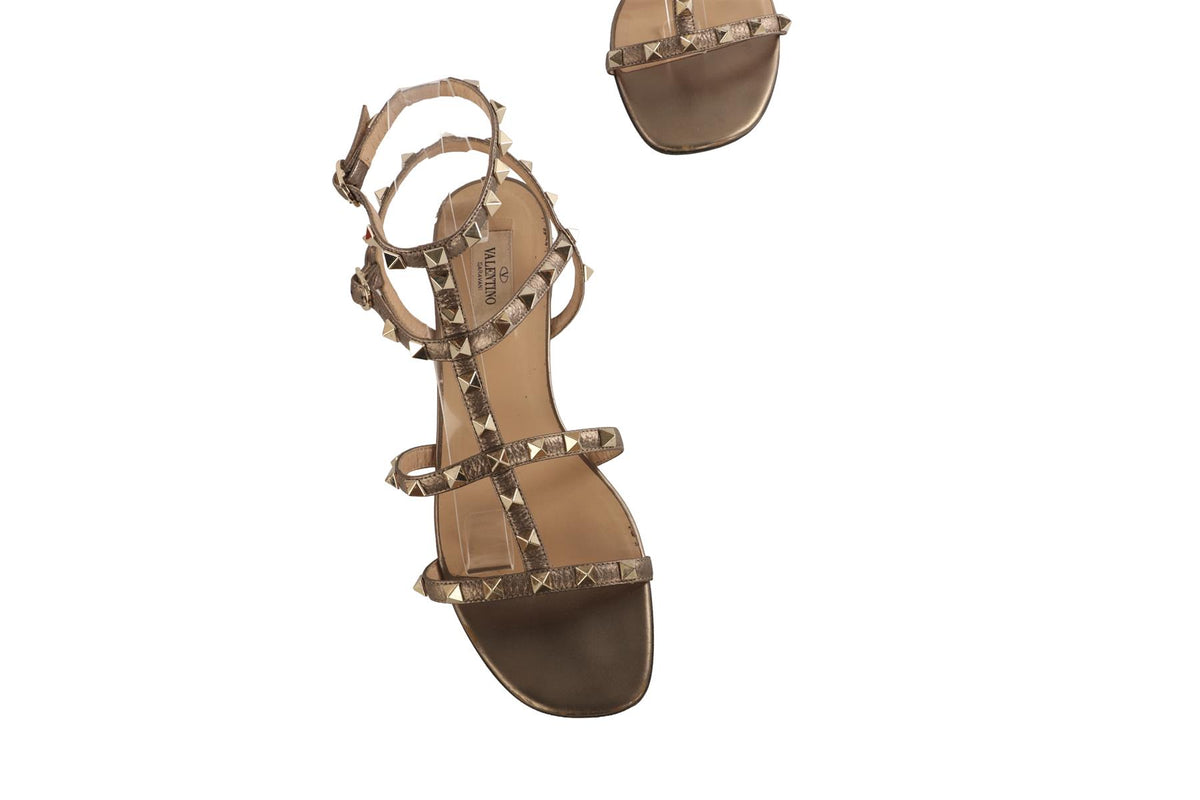 VALENTINO GARAVANI BRONZE ROCKSTUD LEATHER SANDALS EU 39 UK 6 US 9