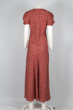 DOEN RED SILK MAXI DRESS LARGE