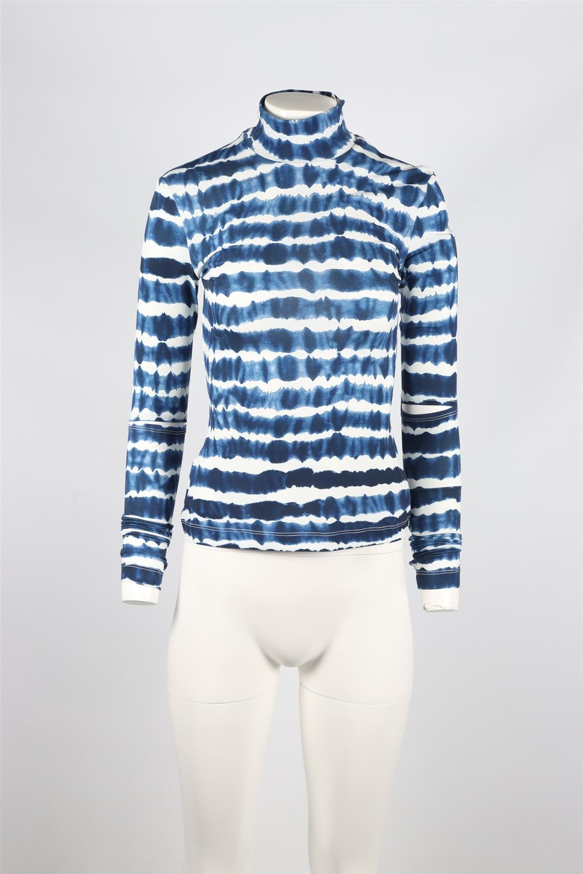 PREEN BY THORNTON BREGAZZI BLUE AND WHITE TIE DYED JERSEY TOP SMALL