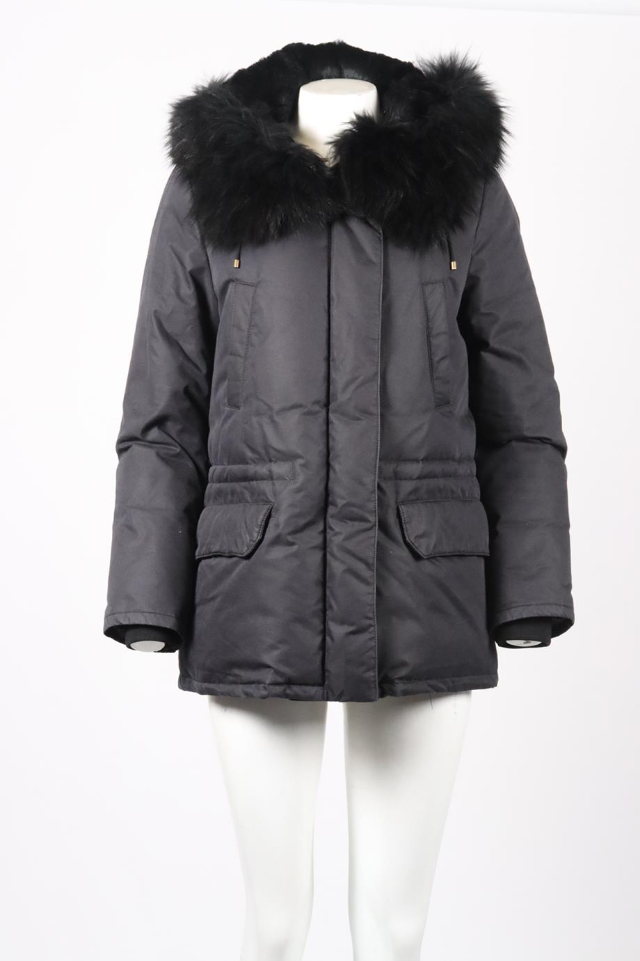 ARMY BY YVES SALOMON HOODED FUR AND COTTON JACKET FR 36 UK 8