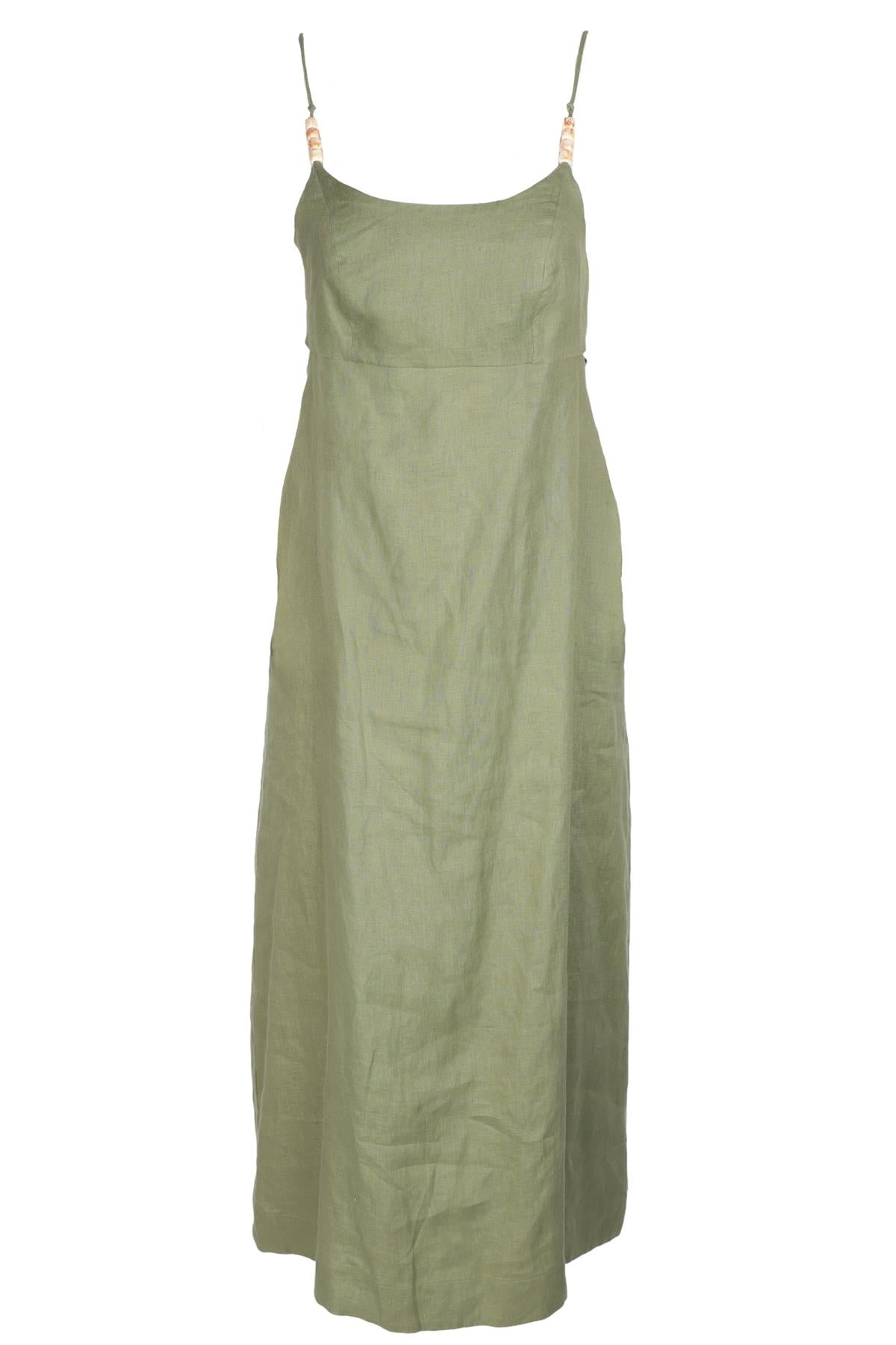 FAITHFULL THE BRAND GREEN LINEN MAXI DRESS LARGE