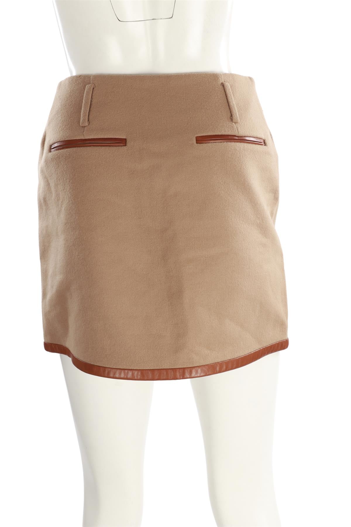 CELINE TAN VINTAGE WOOL MINI SKIRT FR 36 UK 8