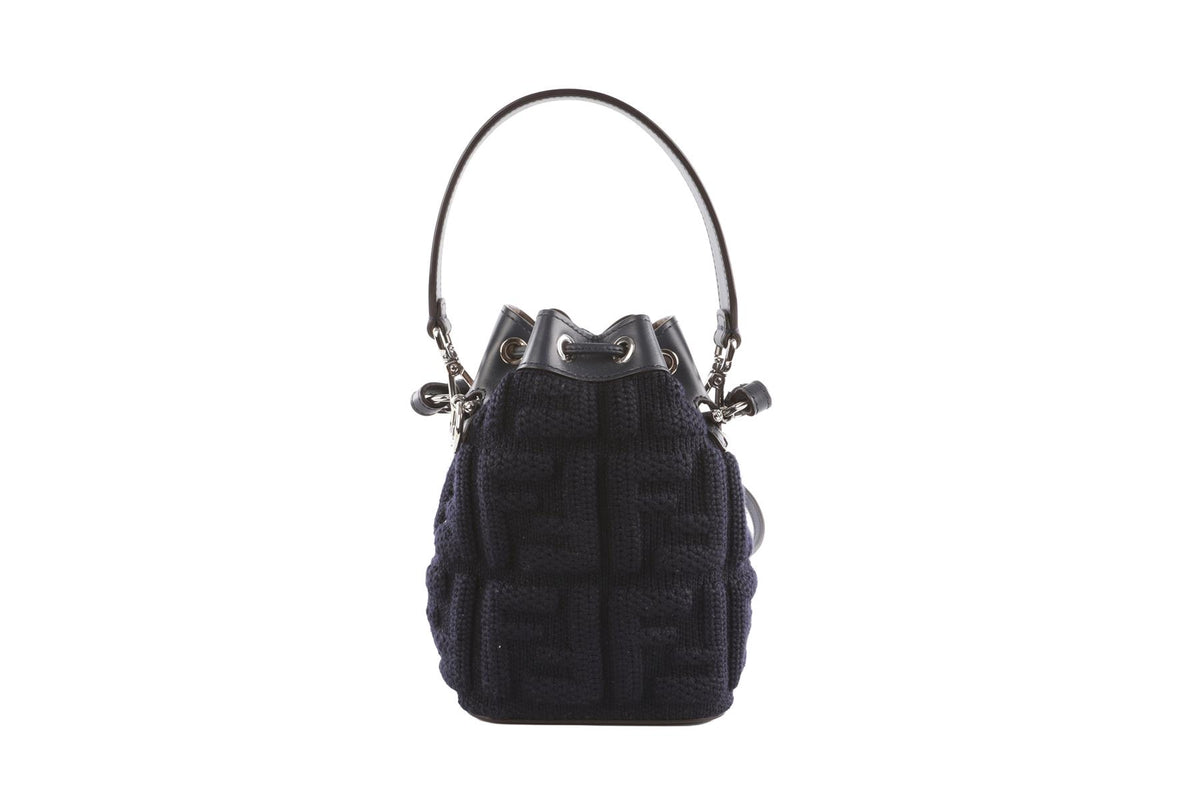 FENDI NAVY MON TRESOR MINI FABRIC BUCKET BAG