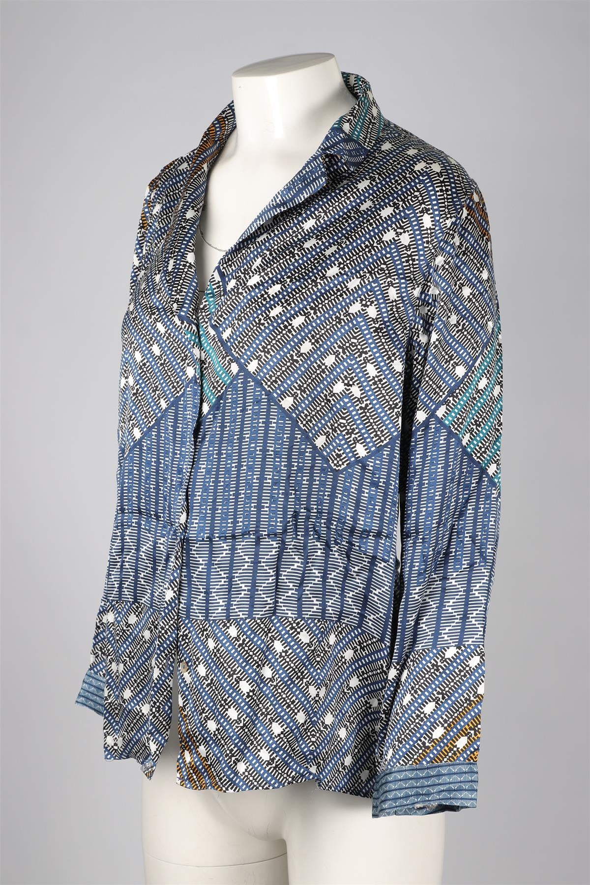 ASCENO BLUE SILK SHIRT & SHORTS SET SMALL