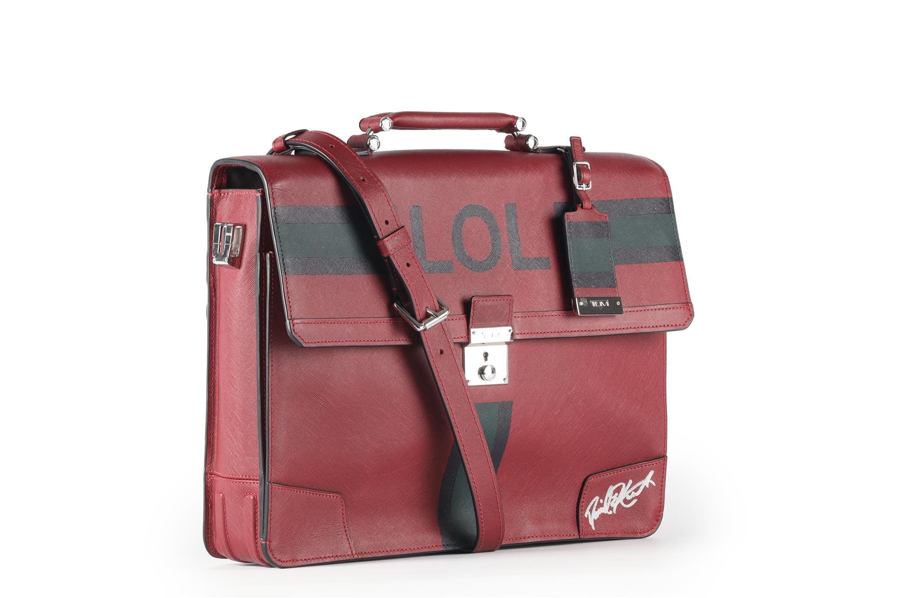 TUMI + DAVID HART RED LOL LEATHER TOTE BAG