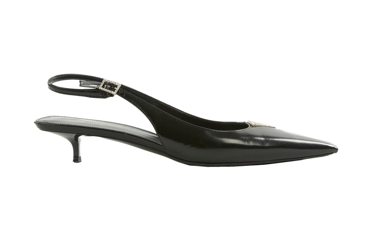 SAINT LAURENT BLACK LEATHER SLINGBACK PUMPS EU 38 UK 5 US 8
