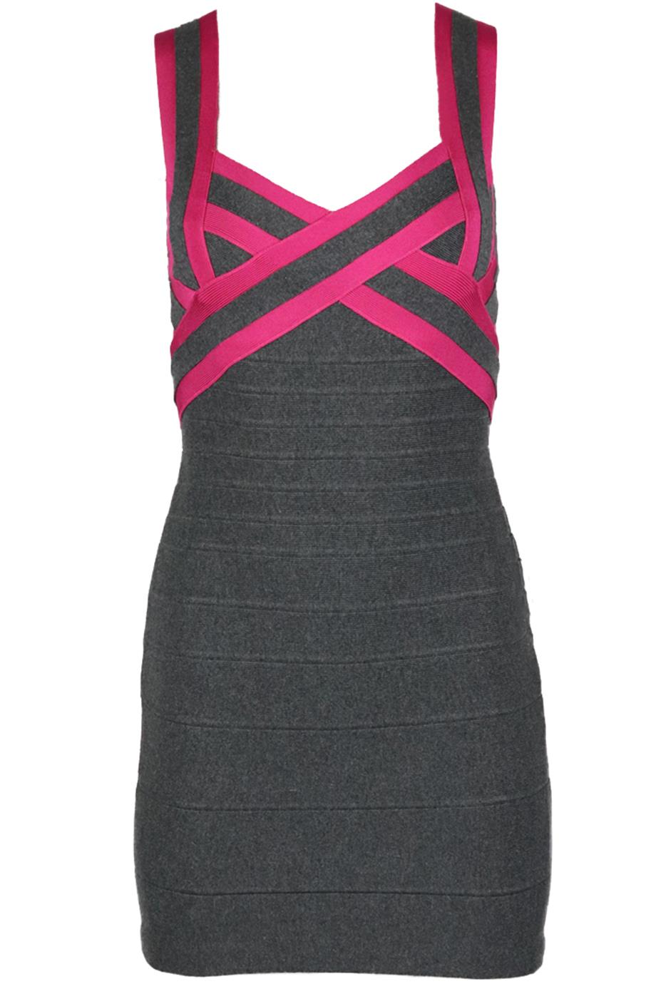 HERVE LEGER TWO TONE BANDAGE MINI DRESS SMALL