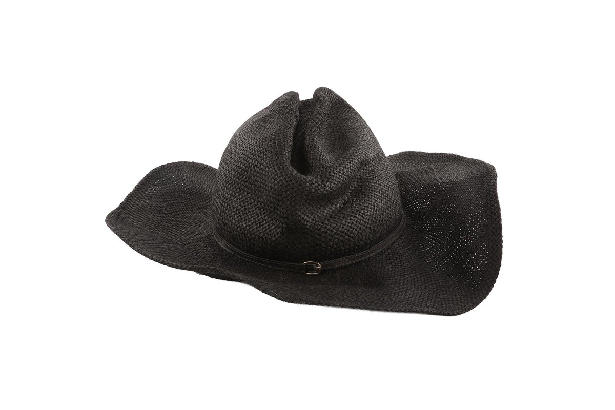 JANESSA LEONE BLACK STRAW HAT SMALL