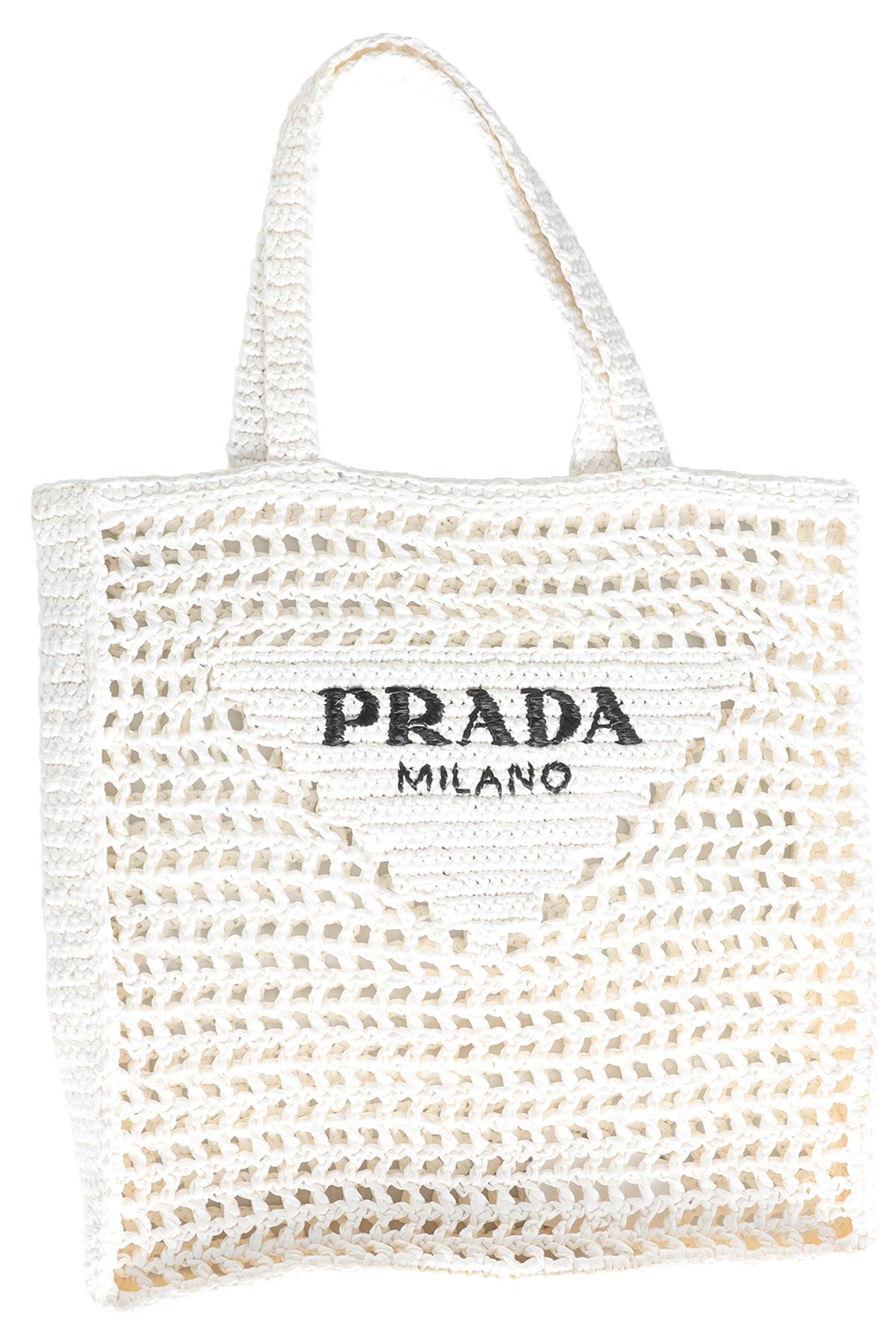 PRADA WHITE RAFFIA TOTE BAG