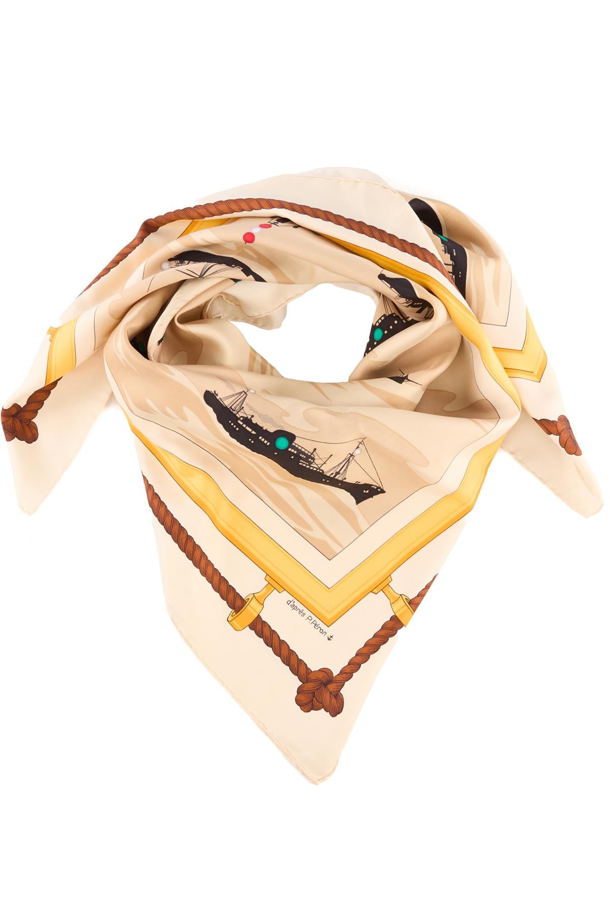HERMÈS BEIGE FEUX DE ROUTE APERÇUS LA NUIT, EN MER SILK SCARF