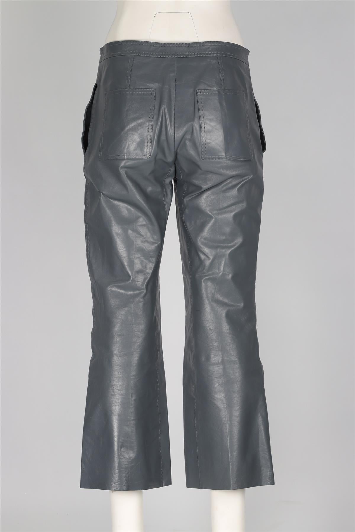 CELINE GREY LEATHER STRAIGHT LEG PANTS FR 38 UK 10