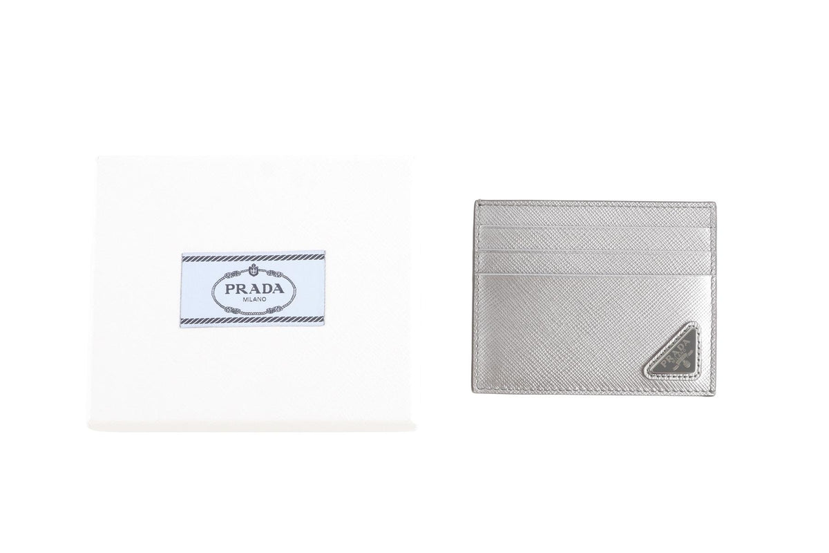 PRADA SILVER SAFFIANO LEATHER CARD HOLDER