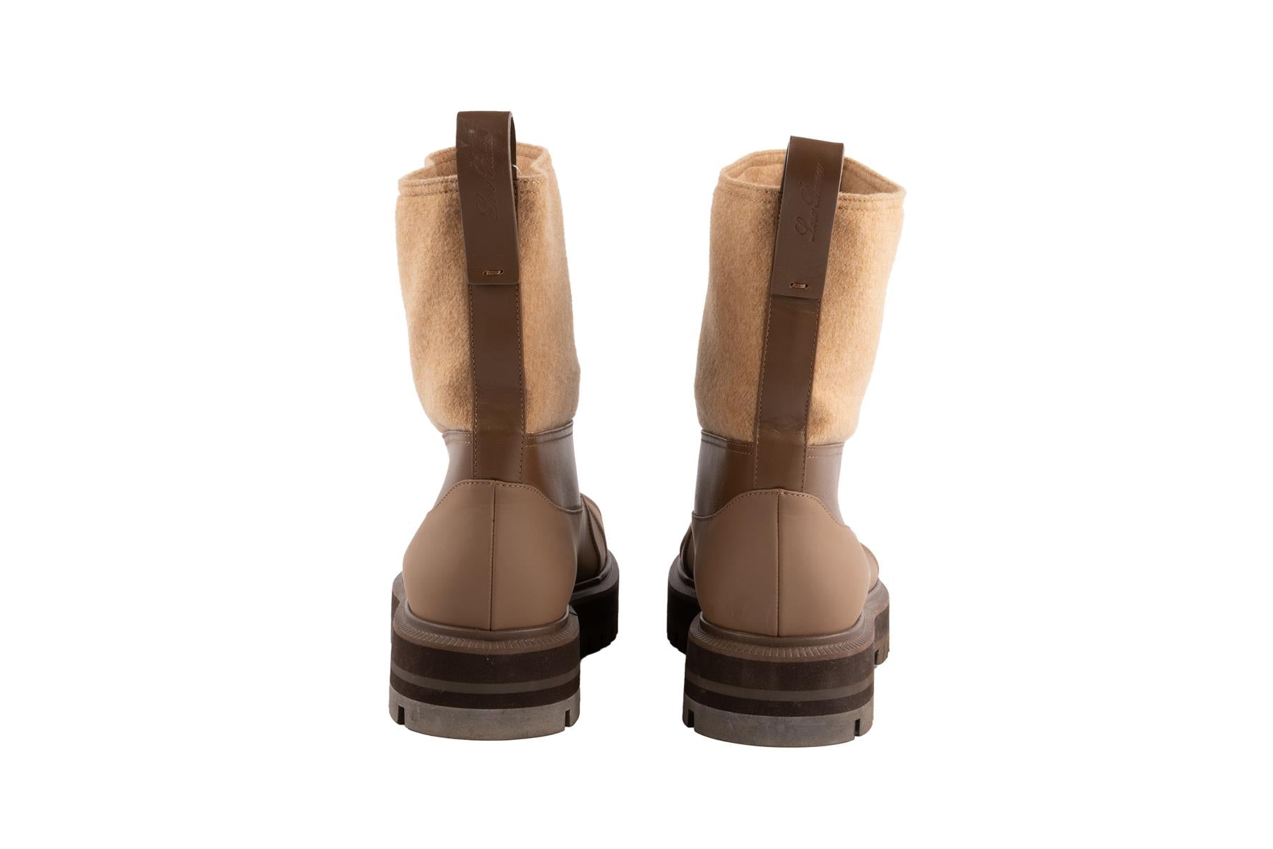 LORO PIANA BROWN REGENT LEATHER ANKLE BOOTS EU 39