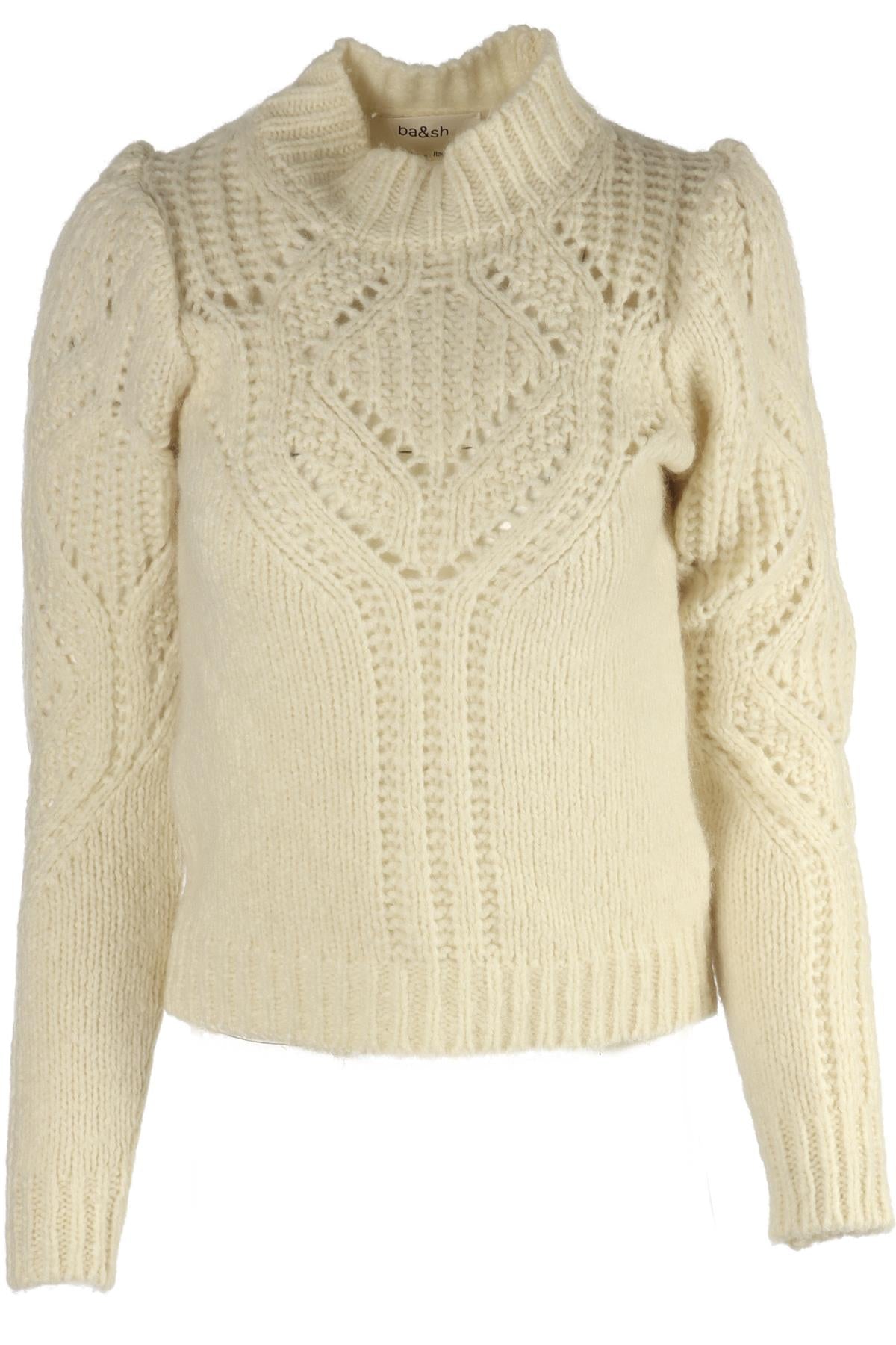 BA&SH CREAM WOOL AND ALPACA BLEND CABLE KNIT SWEATER US 0 UK 4