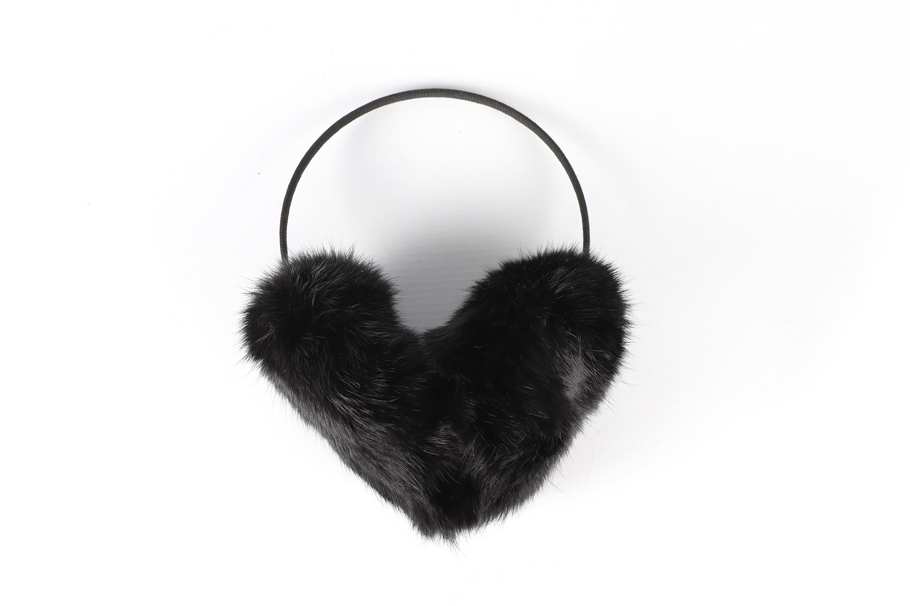 YVES SALOMON BLACK FUR EAR MUFFS