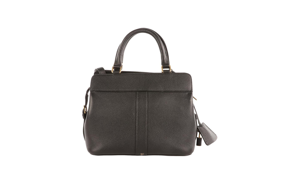 CELINE BLACK CABAS DE FRANCE SMALL LEATHER TOTE BAG