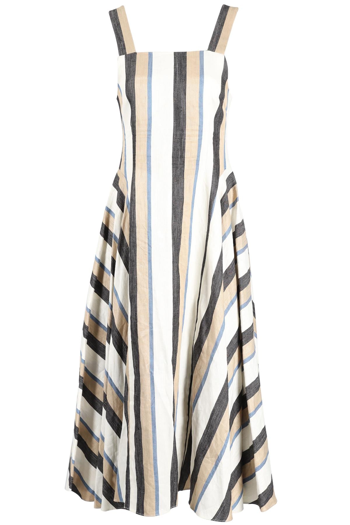 CO MULTICOLOURED STRIPED LINEN MAXI DRESS MEDIUM