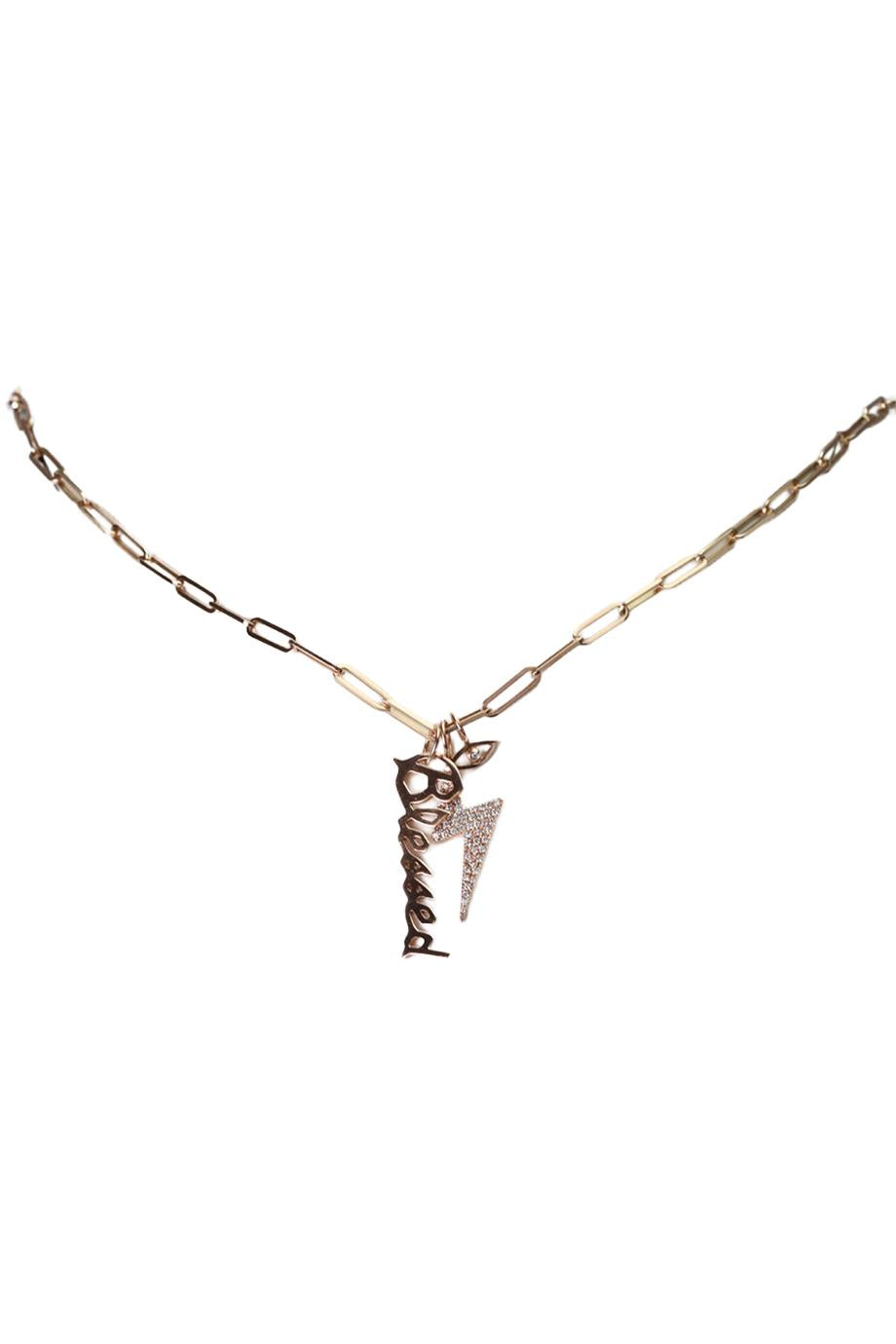 JENNIFER FISHER CHARM 14K ROSE GOLD AND DIAMOND CHAIN NECKLACE