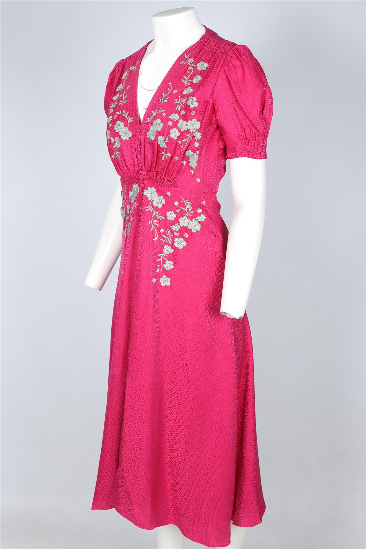 SALONI PINK SILK MIDI DRESS UK 8