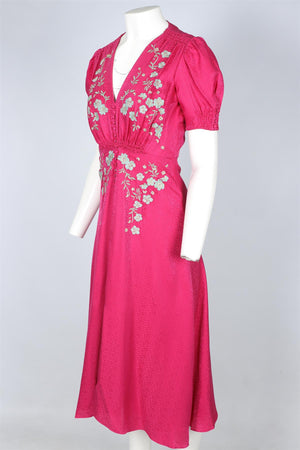 SALONI PINK SILK MIDI DRESS UK 8