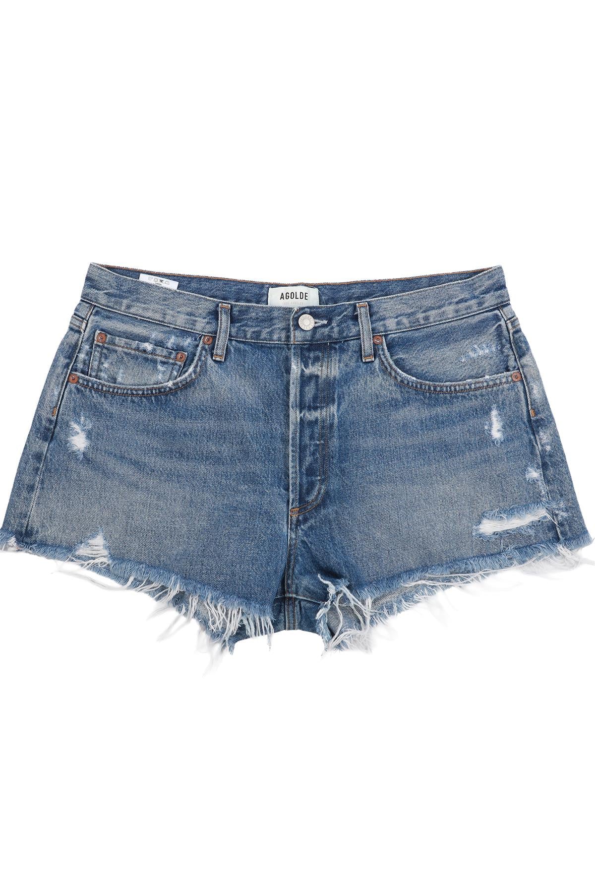 AGOLDE BLUE HIGH RISE DENIM SHORTS W30 UK 12