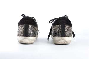 GOLDEN GOOSE DELUXE BRAND BLACK SUPERSTAR GLITTER SNEAKERS EU 38 UK 5 US 8
