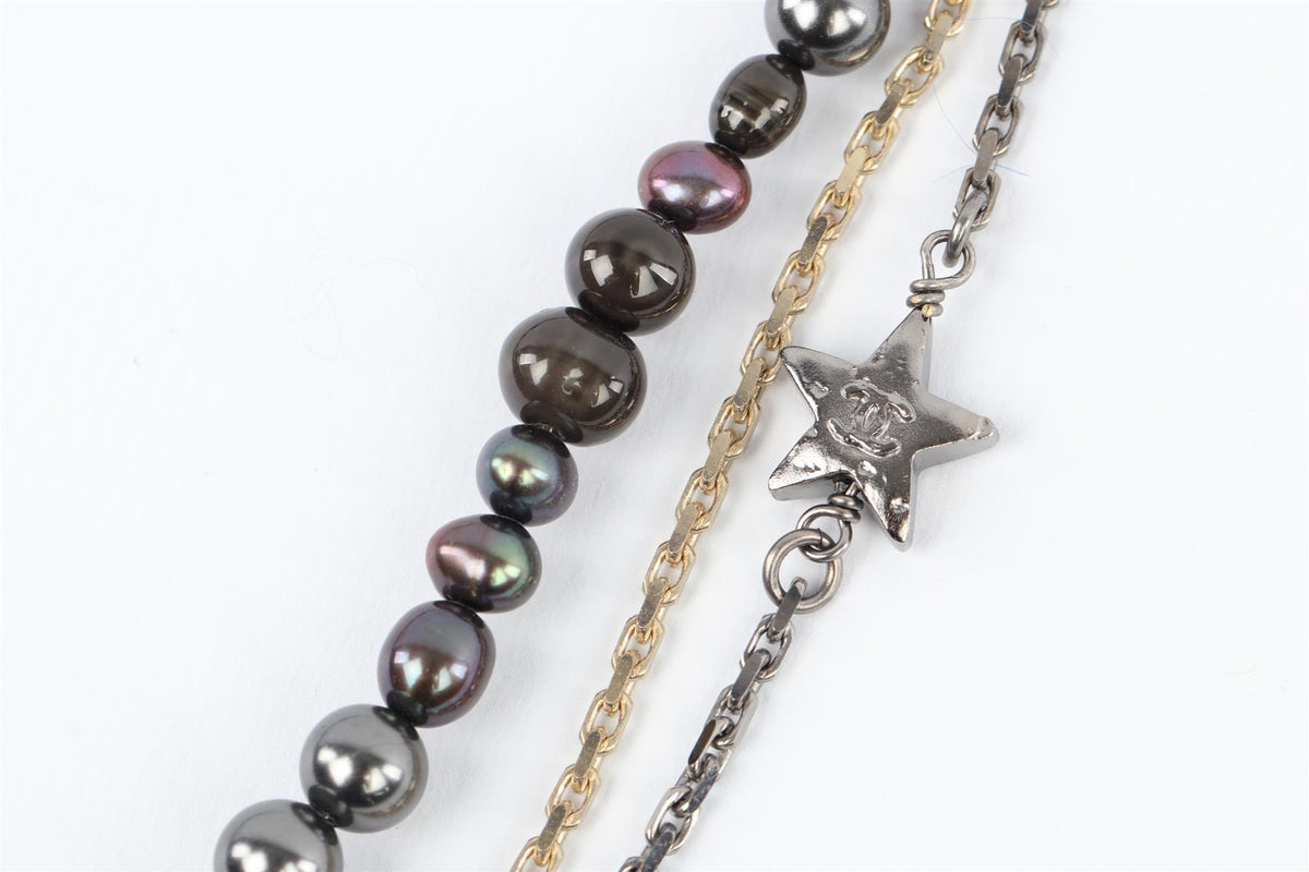CHANEL GREY 2017 CC PEARL AND CHAIN NECKLACE