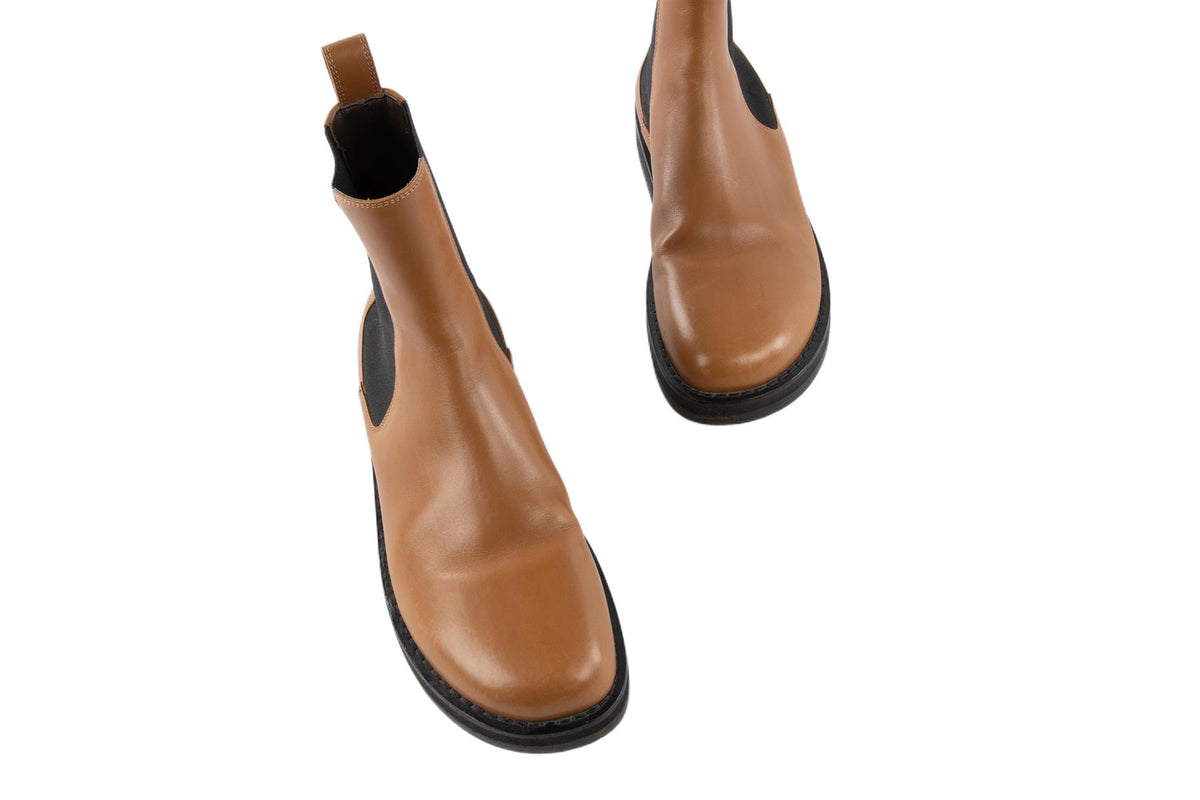 THE ROW TAN GAIA LEATHER ANKLE BOOTS EU 38 UK 5 US 8