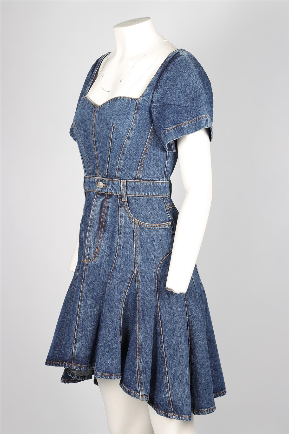 ALEXANDER MCQUEEN BLUE DENIM MIDI DRESS IT 42 UK 10