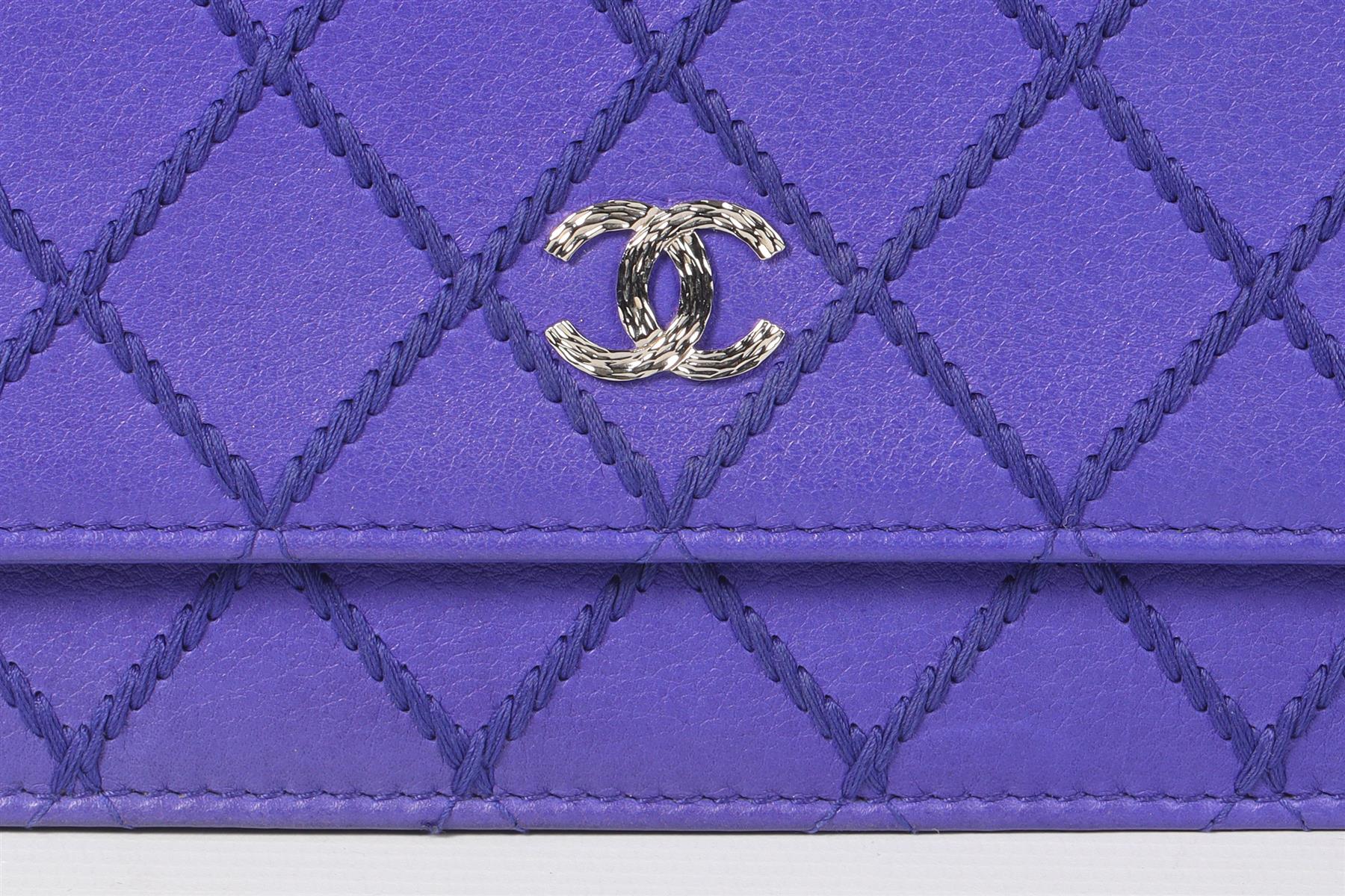 CHANEL BLUE 2014 CHAIN ON WALLET QUILTED LEATHER SHOULDER BAG