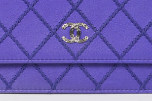 CHANEL BLUE 2014 CHAIN ON WALLET QUILTED LEATHER SHOULDER BAG