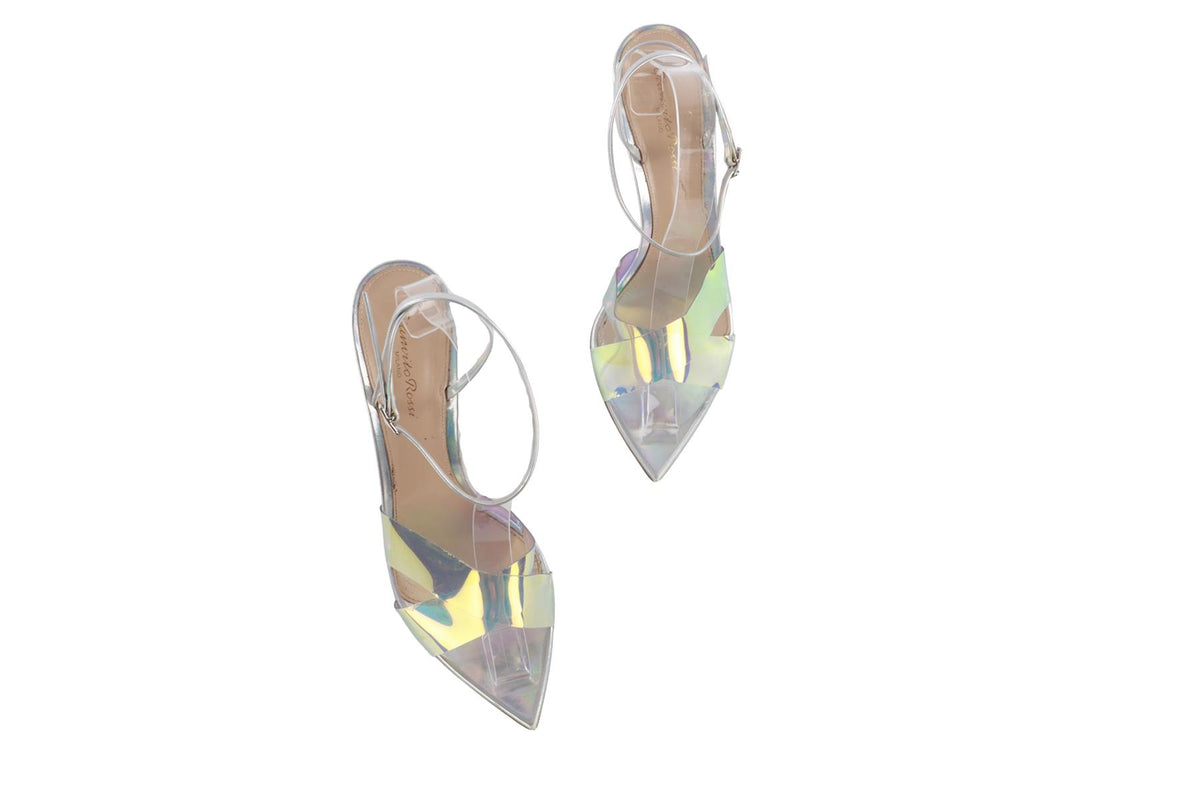 GIANVITO ROSSI SILVER PVC AND LEATHER SANDALS EU 39.5 UK 6.5 US 9.5