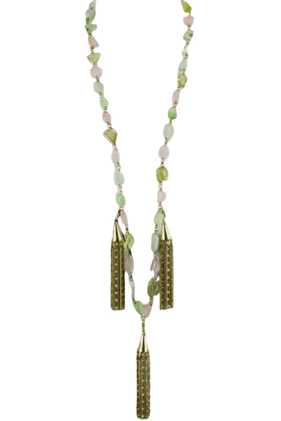 ROSANTICA TASSELED GOLD TONE BEAD NECKLACE