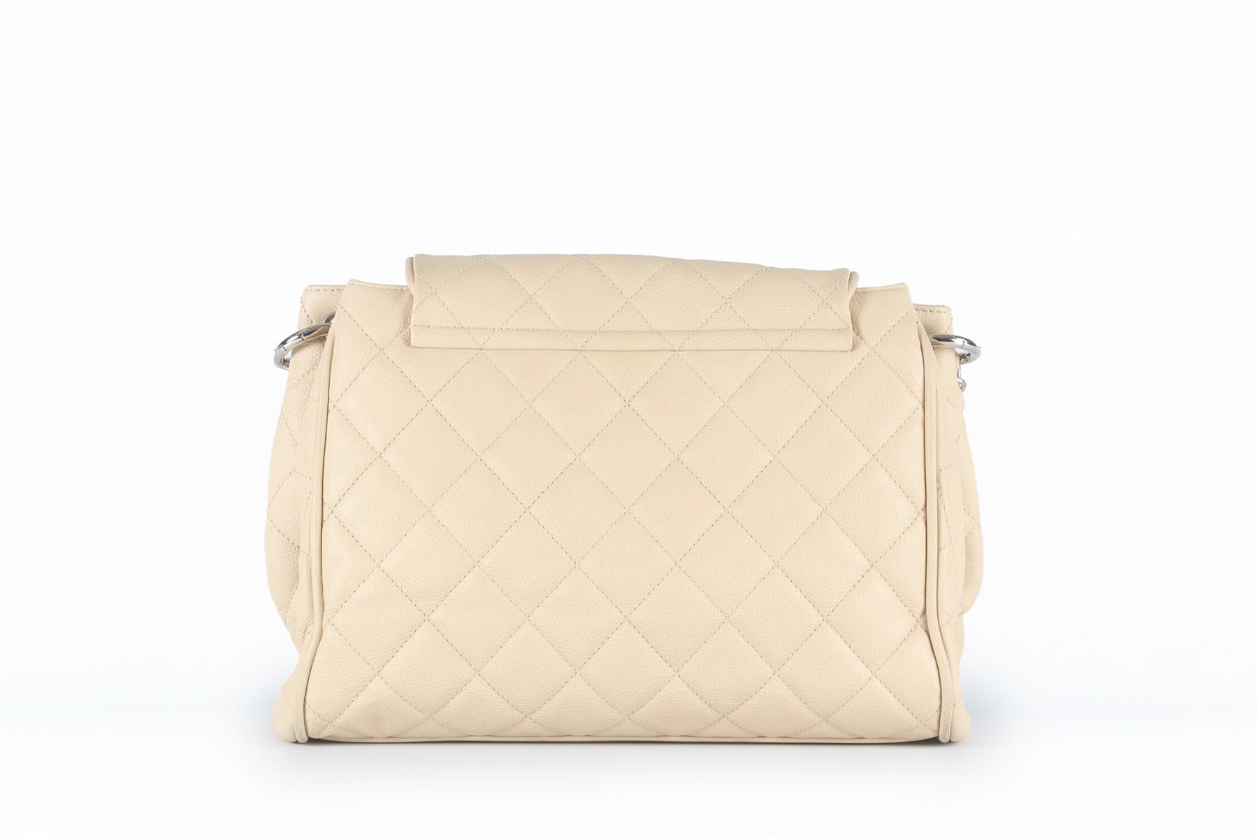 CHANEL BEIGE 2011 TIMELESS ACCORDION QUILTED CAVIAR LEATHER SHOULDER BAG