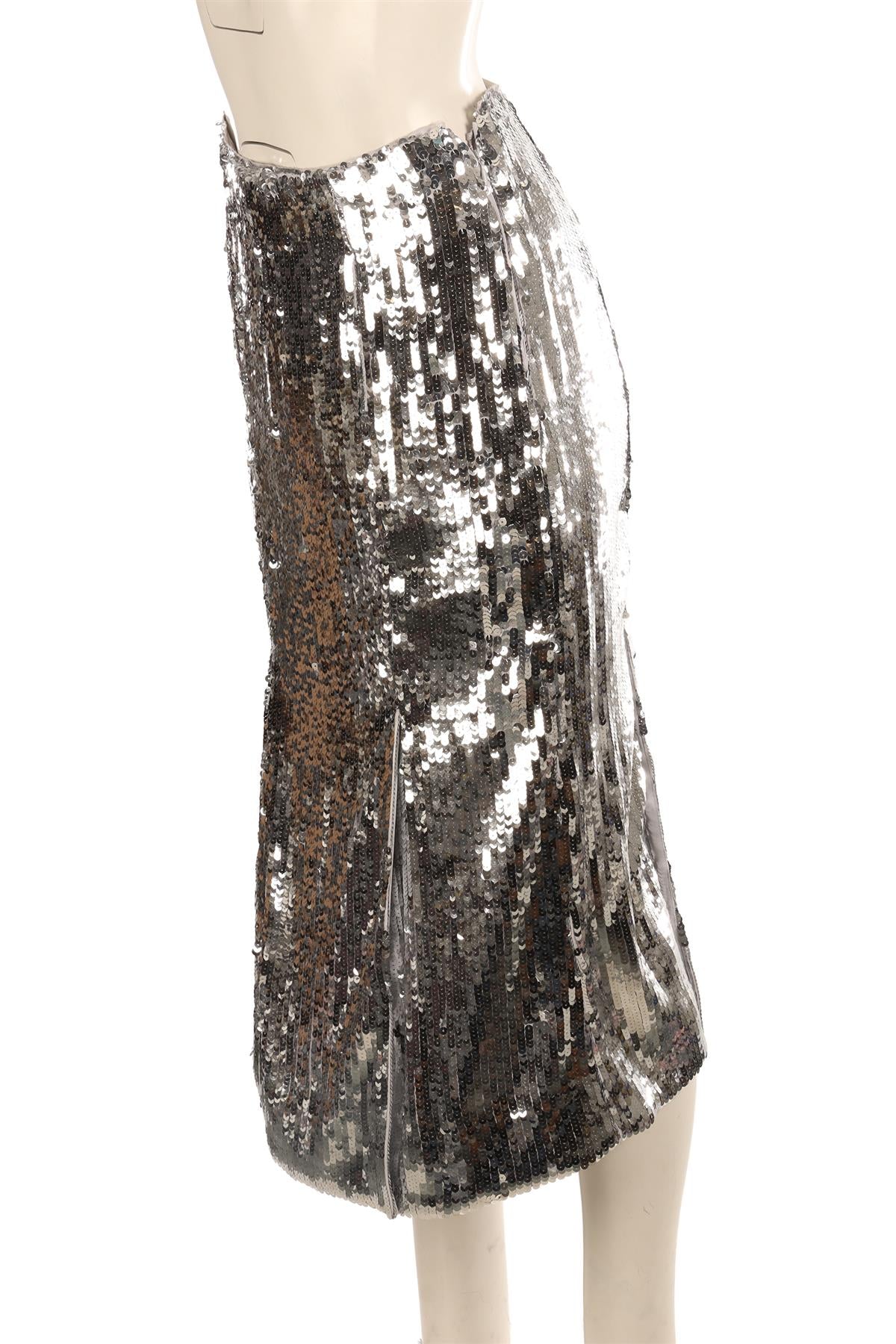 J CREW SILVER SEQUIN MIDI SKIRT US 2 UK 6