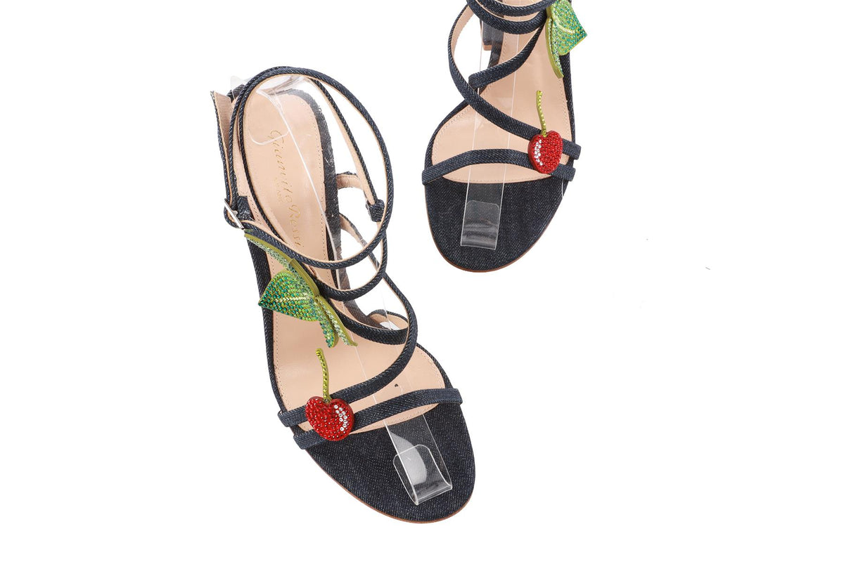 GIANVITO ROSSI BLUE DENIM SANDALS EU 37.5 UK 4.5 US 7.5