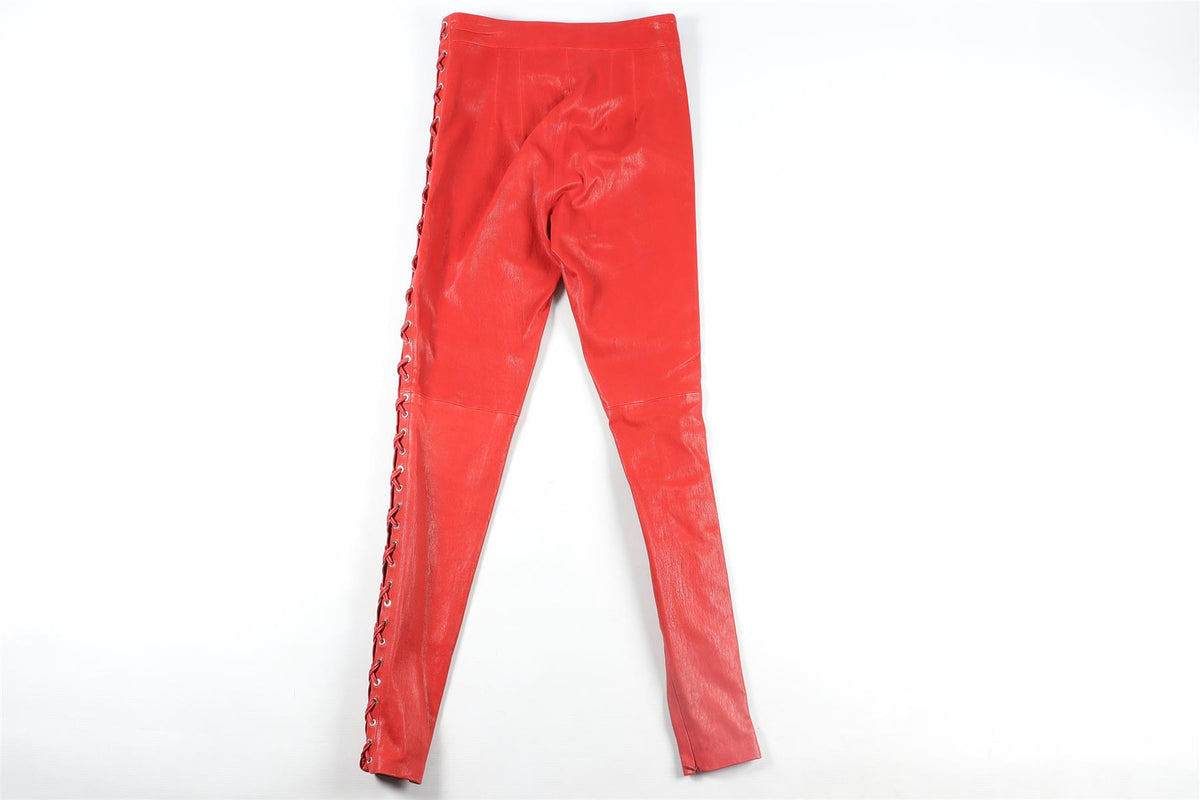 SKIIM RED LEATHER SKINNY PANTS IT 36 UK 4
