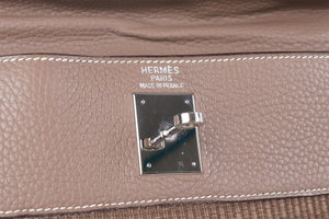 HERMÈS  TAUPE 2005 KELLY 35 CM CLEMENCE LEATHER AND HORSEHAIR BAG IN ETOUPE