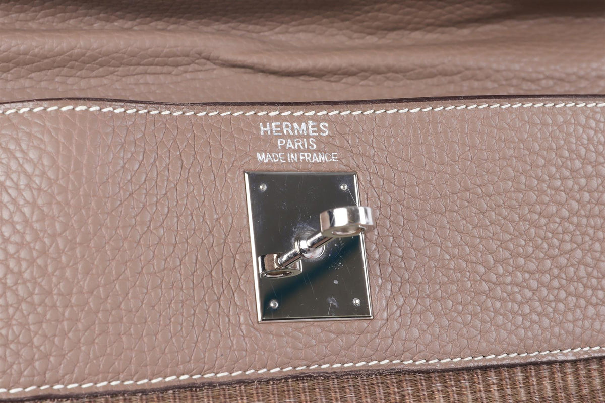 HERMÈS  TAUPE 2005 KELLY 35 CM CLEMENCE LEATHER AND HORSEHAIR BAG IN ETOUPE