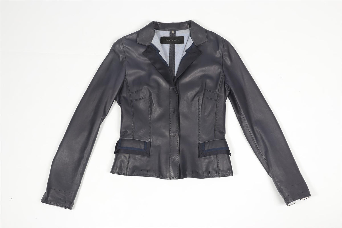 ELIE TAHARI NAVY LEATHER JACKET XSMALL
