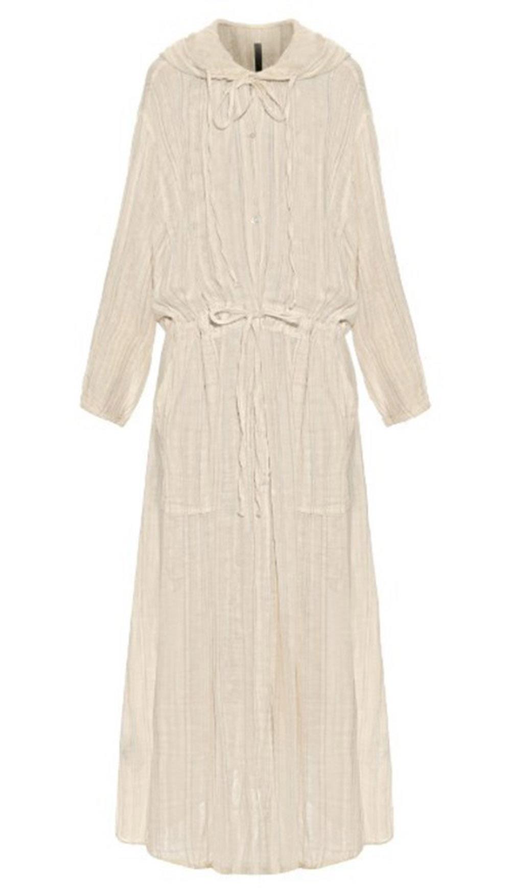 RAQUEL ALLEGRA STRIPED COTTON GAUZE HOODED COAT UK 8