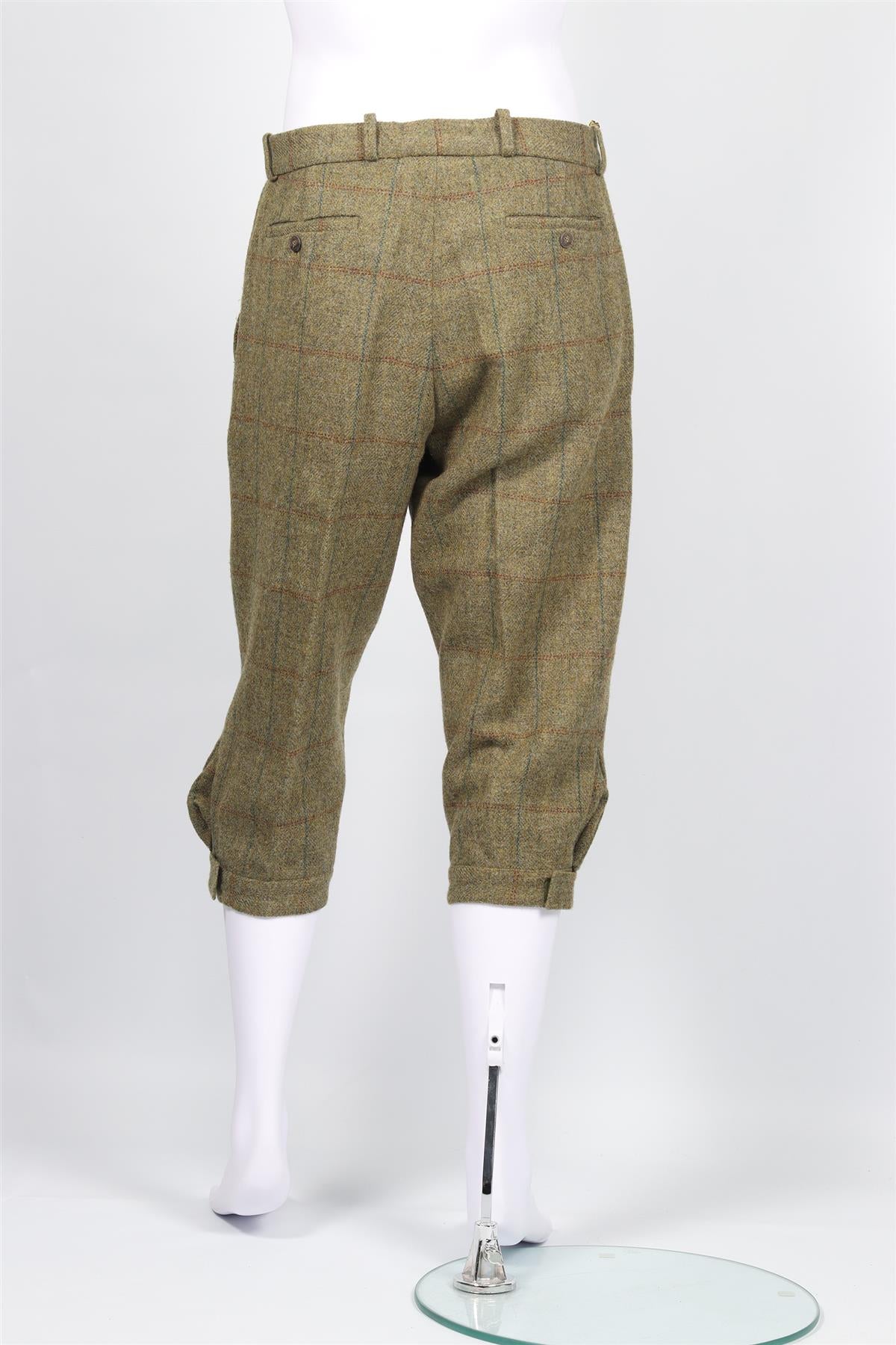 HOLLAND & HOLLAND GREEN MEN'S CHECKED WOOL TAPERED PANTS FR 42 UK 34